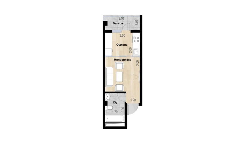 1-комнатная квартира 57.56 м²  7/7 этаж | Жилой комплекс Bochka Resort