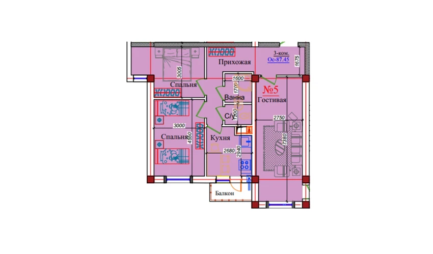 3-комнатная квартира 87.45 м²  7/9 этаж | Жилой комплекс ZAR ZAMONAVIY UYLAR