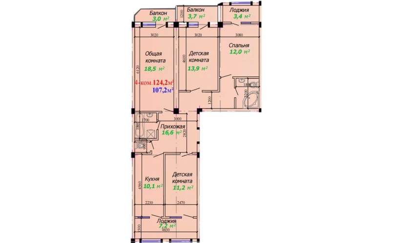 4-комнатная квартира 124.2 м²  2/7 этаж | Жилой комплекс Bunyodkor