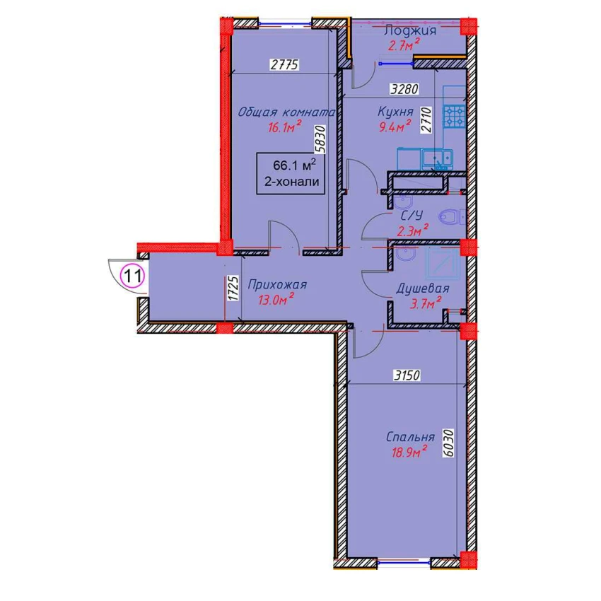 2-xonali xonadon 66.1 m² 3/8 qavat | SOHIL 1 Turar-joy majmuasi 2-xonali xonadon 66.1 m² 3/8 qavat | SOHIL 1 Turar-joy majmuasi