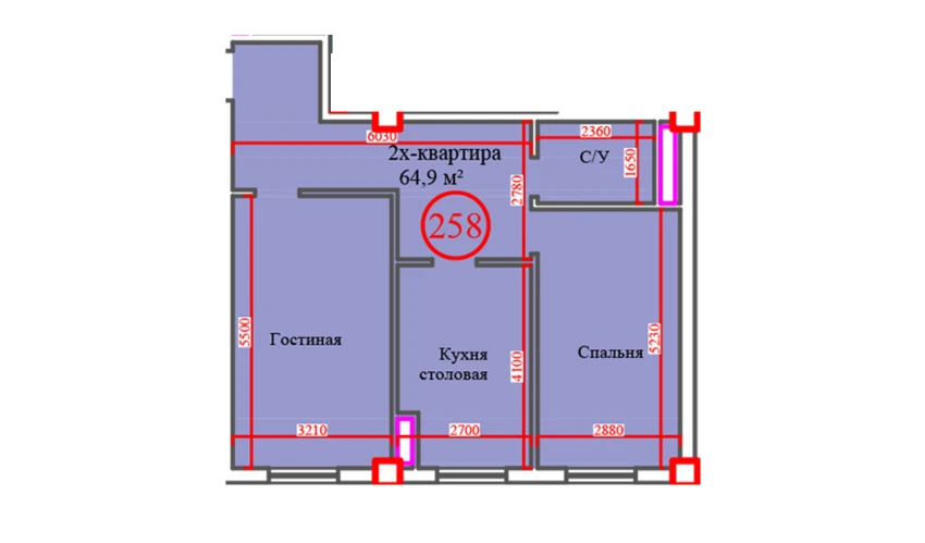2-xonali xonadon 64.9 m²  1/14 qavat | Al-Barakat Turar-joy majmuasi