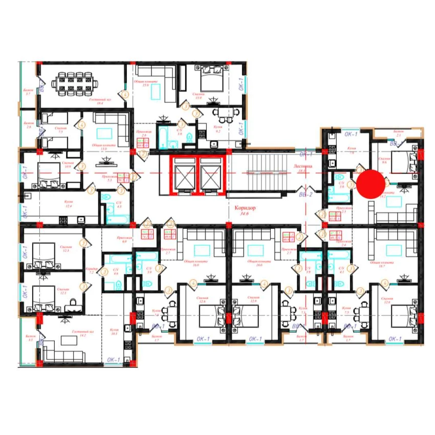 1-xonali xonadon 41 m²  8/10 qavat | CHINARA PARK Turar-joy majmuasi