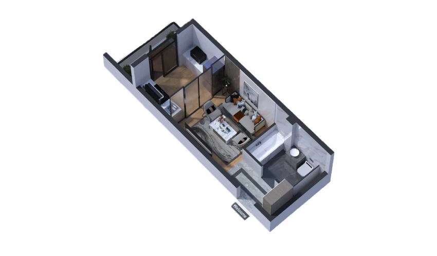 1-xonali xonadon 27.25 m²  4/7 qavat | Bochka Resort Turar-joy majmuasi
