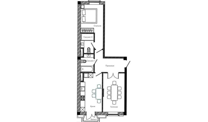 2-комнатная квартира 62.66 м²  7/13 этаж | Жилой комплекс NEW AVENUE estates