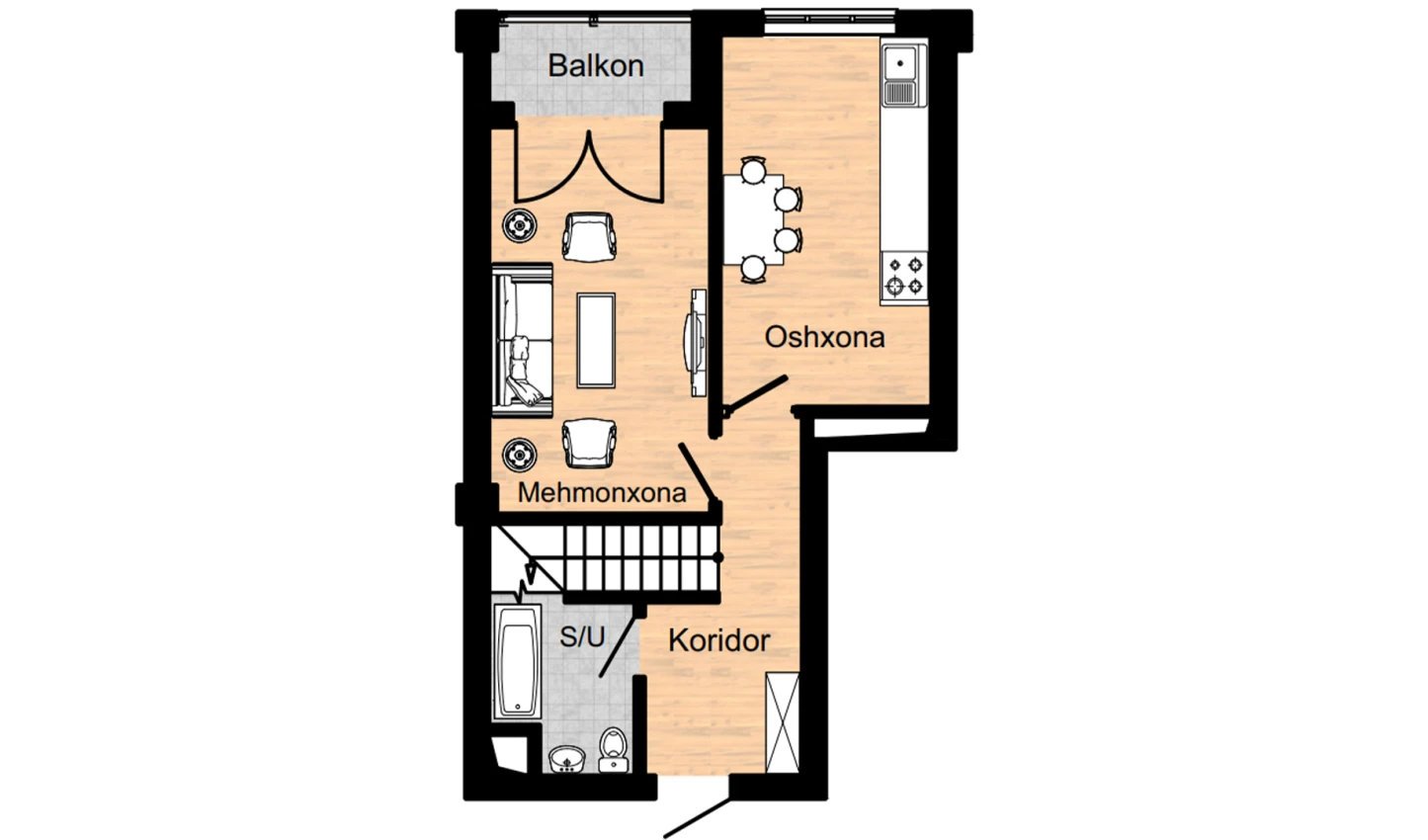 1-xonali xonadon 45.6 m²  16/16 qavat | Musaffo Turar-joy majmuasi