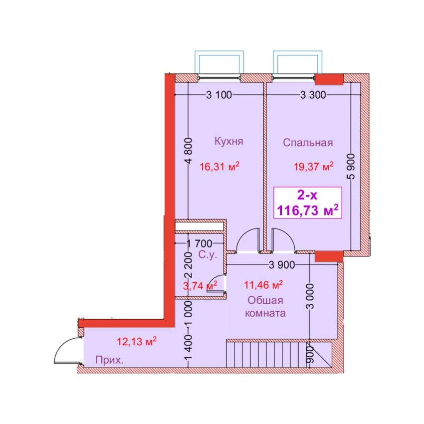 2-комн. квартира 116.73 м²  1/8 этаж | Жилой комплекс CAPITAL AVENUE