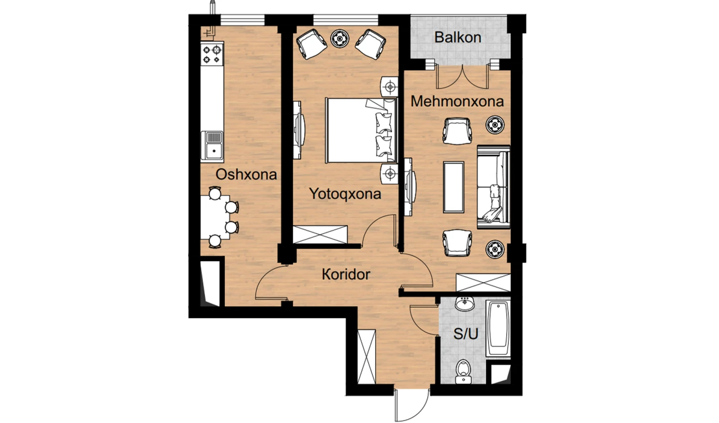 2-комн. квартира 66.6 м²  9/16 этаж | Жилой комплекс Musaffo