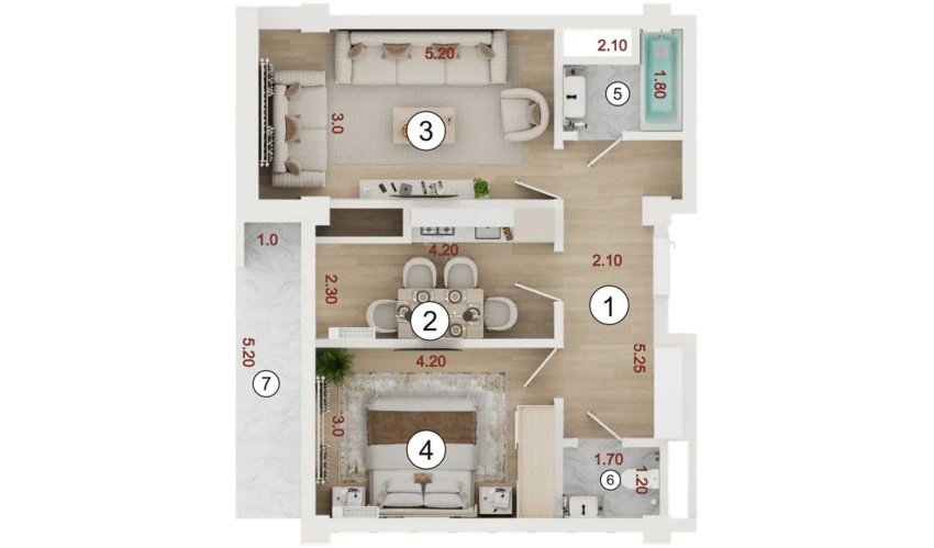 2-комнатная квартира 55.35 м²  6/16 этаж | Жилой комплекс ISLOMOBOD