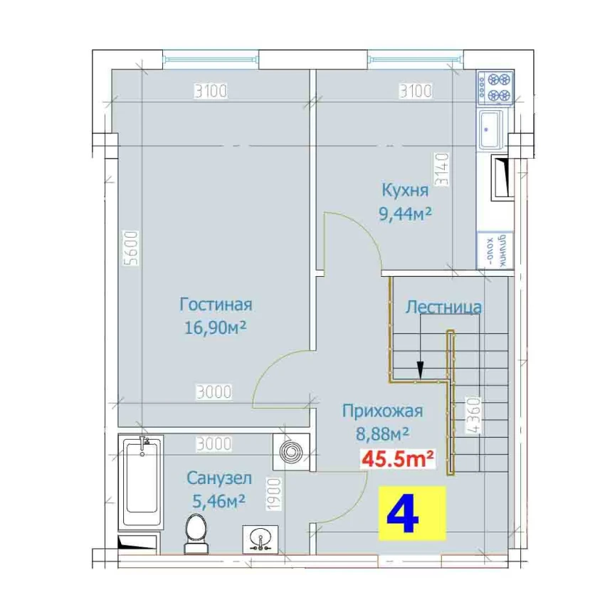 1-комн. квартира 95.5 м²  1/9 этаж | Жилой комплекс YANGI AVLOD