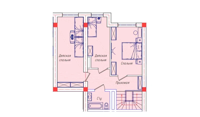 3-xonali xonadon 64.7 m²  8/8 qavat | STAR HOUSE RESIDENCE Turar-joy majmuasi