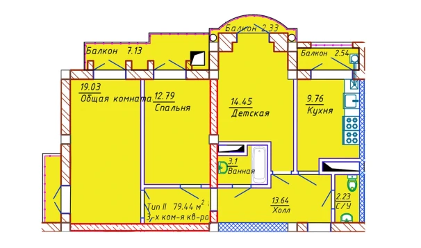 3-комнатная квартира 79.44 м²  8/10 этаж | Жилой комплекс Samarqand Park Avenue