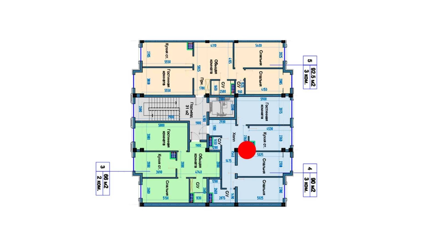 3-комн. квартира 90 м²  2/9 этаж | Жилой комплекс FLORYA RESIDENCE