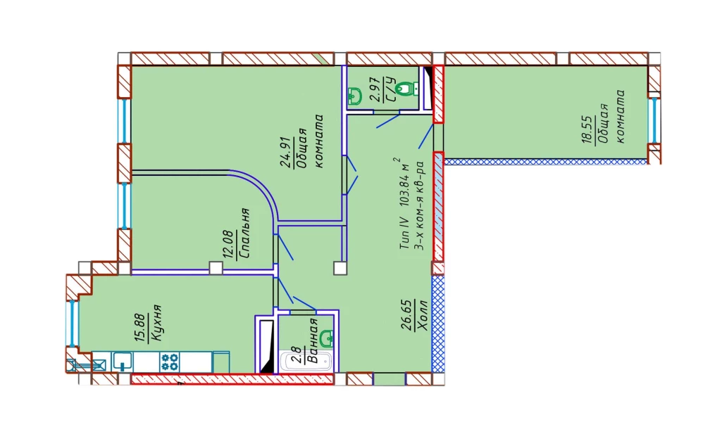 3-комн. квартира 103.84 м²  9/10 этаж | Жилой комплекс Samarqand Park Avenue