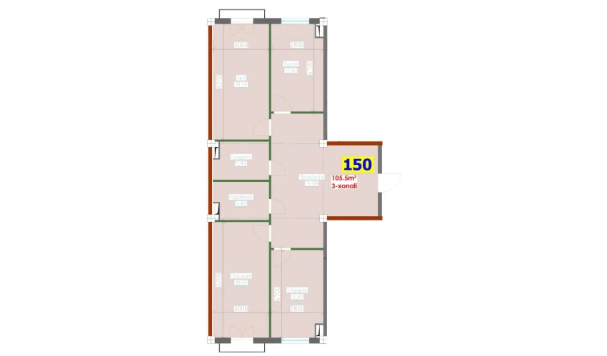 3-xonali xonadon 105.5 m²  7/9 qavat | YANGI AVLOD Turar-joy majmuasi