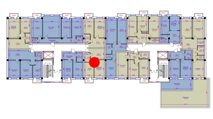 1-xonali xonadon 46.5 m²  3/10 qavat | Ko'kcha-Oqtepa Turar-joy majmuasi