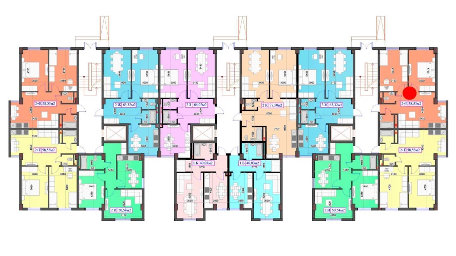 2-xonali xonadon 58.53 m²  1/7 qavat | O'ZBEGIM Turar-joy majmuasi
