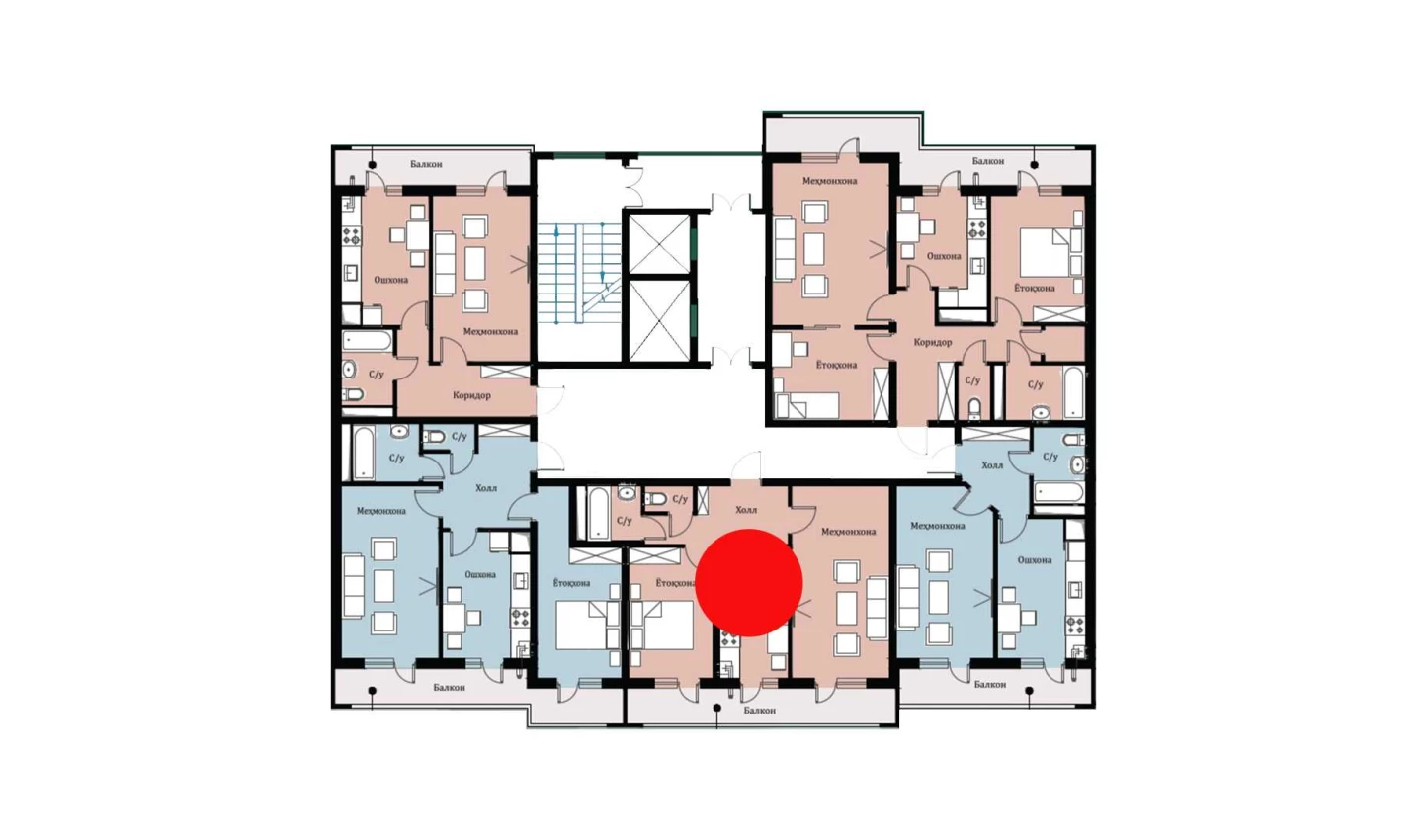 2-комн. квартира 50.58 м²  1/16 этаж | Жилой комплекс SOKIN DIYOR