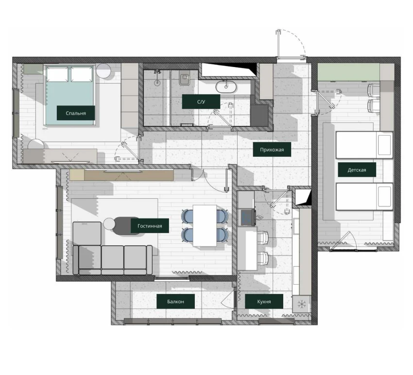 3-xonali xonadon 84.22 m²  5/26 qavat | SAF TOWERS Turar-joy majmuasi