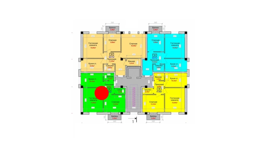2-комнатная квартира 47.69 м²  5/6 этаж | Жилой комплекс Taqachi