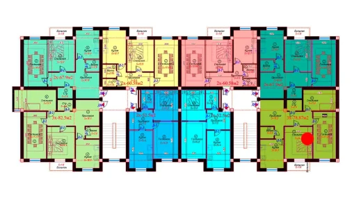 2-xonali xonadon 78.87 m²  4/6 qavat | Sohil bo'yi Turar-joy majmuasi