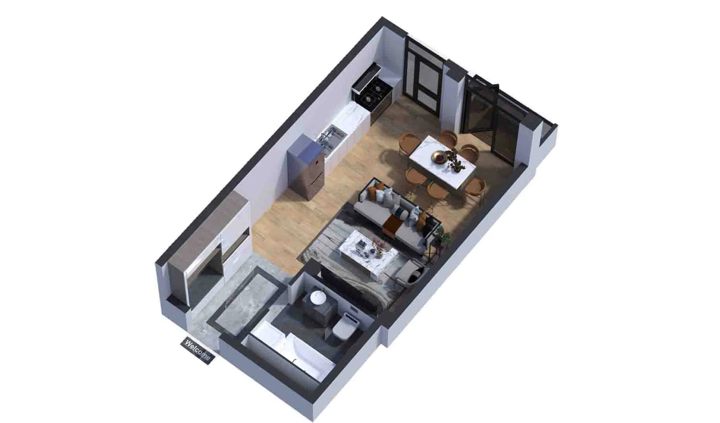 1-xonali xonadon 36.97 m²  3/7 qavat | Bochka Resort Turar-joy majmuasi