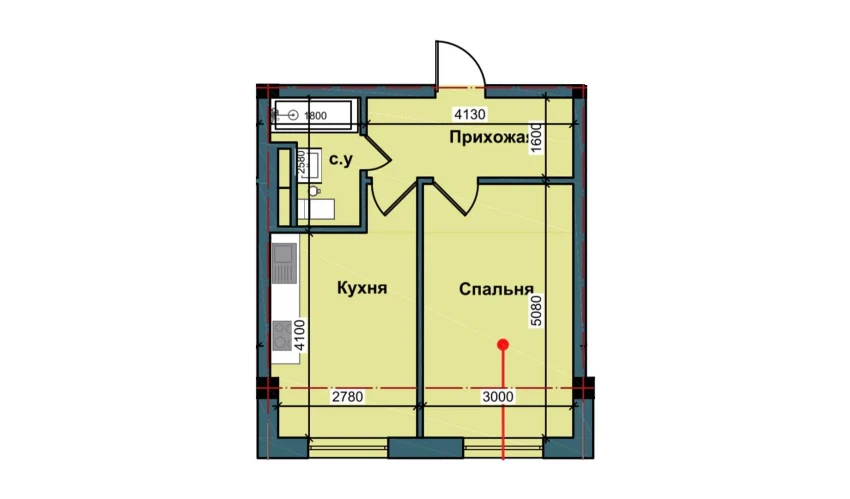 1-комнатная квартира 40.7 м²  2/9 этаж | Жилой комплекс NUR BARAKA