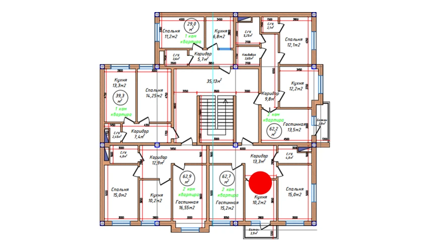 2-xonali xonadon 62.7 m²  3/5 qavat | Oq mahalla Turar-joy majmuasi