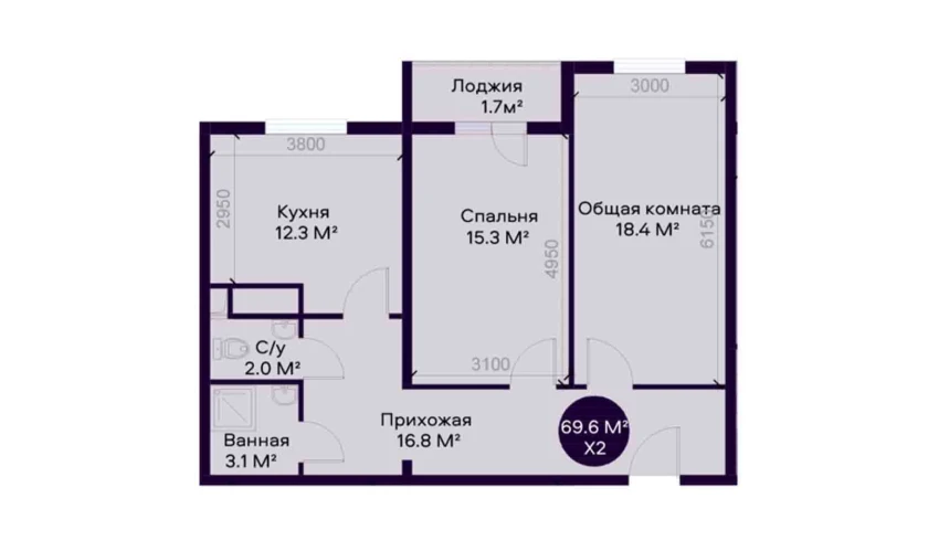 3-комнатная квартира 79 м²  9/12 этаж | Жилой комплекс YAQINLAR