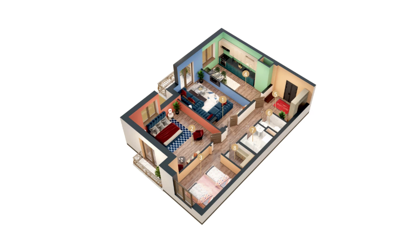 3-комн. квартира 77.65 м²  8/9 этаж | Жилой комплекс MINGCHINOR