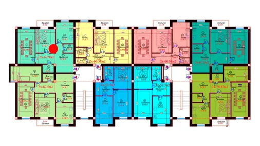 2-xonali xonadon 67.9 m²  6/6 qavat | Sohil bo'yi Turar-joy majmuasi