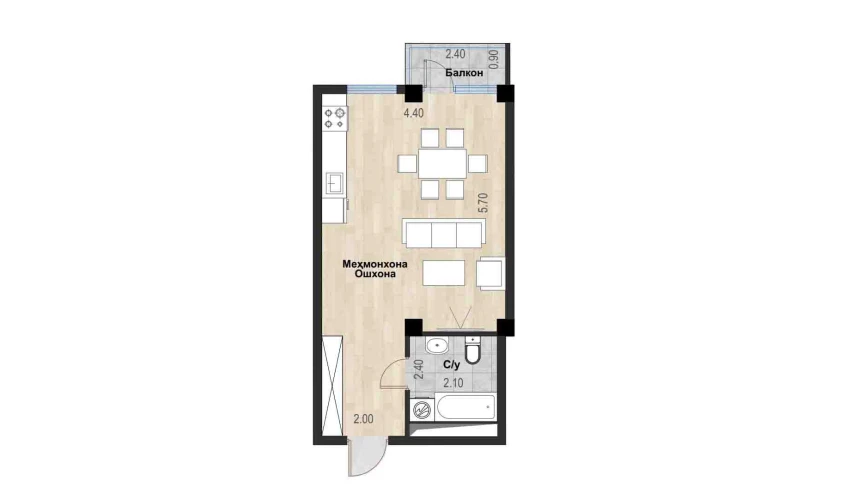 1-xonali xonadon 36.97 m²  5/7 qavat | Bochka Resort Turar-joy majmuasi