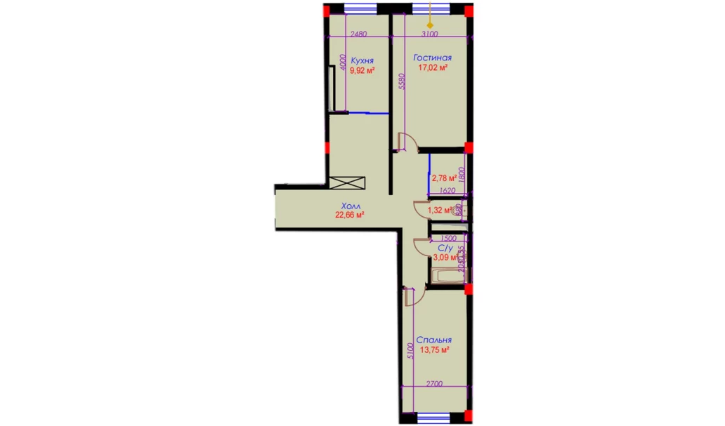 2-комн. квартира 71.07 м²  10/10 этаж | Жилой комплекс Ko'kcha-Oqtepa