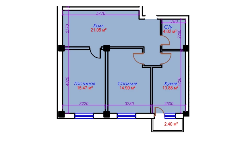 2-xonali xonadon 68.72 m²  3/10 qavat | Ko'kcha-Oqtepa Turar-joy majmuasi