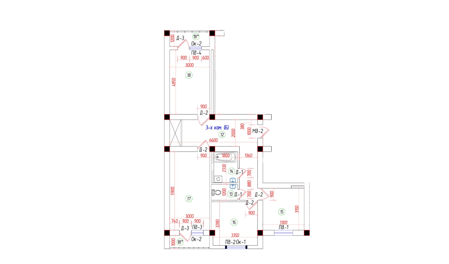 3-комн. квартира 85.12 м²  6/7 этаж | Жилой комплекс Oila TJM