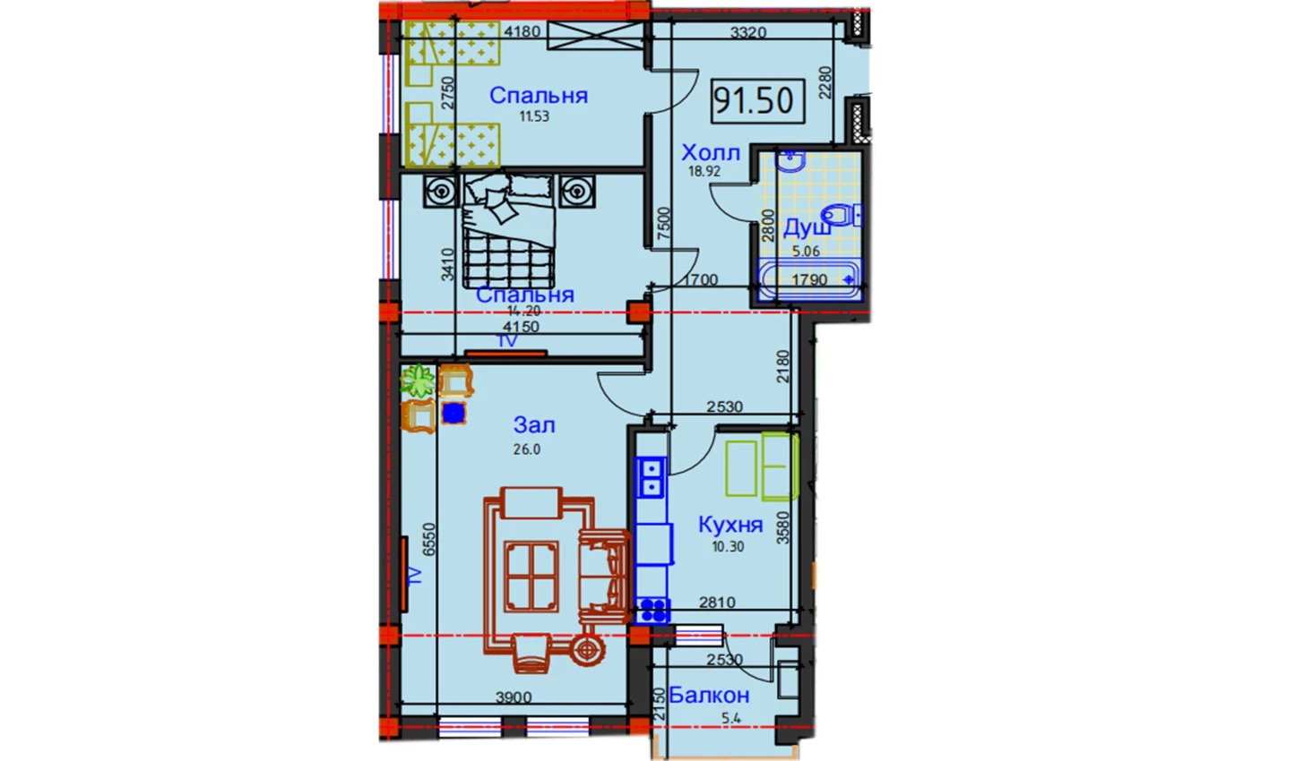 3-xonali xonadon 91.5 m²  12/12 qavat | GAGARIN AVENUE Turar-joy majmuasi