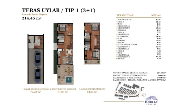 4-xonali xonadon 177.65 m²  2/4 qavat | TUSHLAR VODIYSI Turar-joy majmuasi