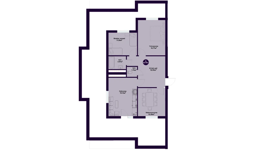 3-комнатная квартира 82.76 м²  10/10 этаж | Жилой комплекс KAMALAK