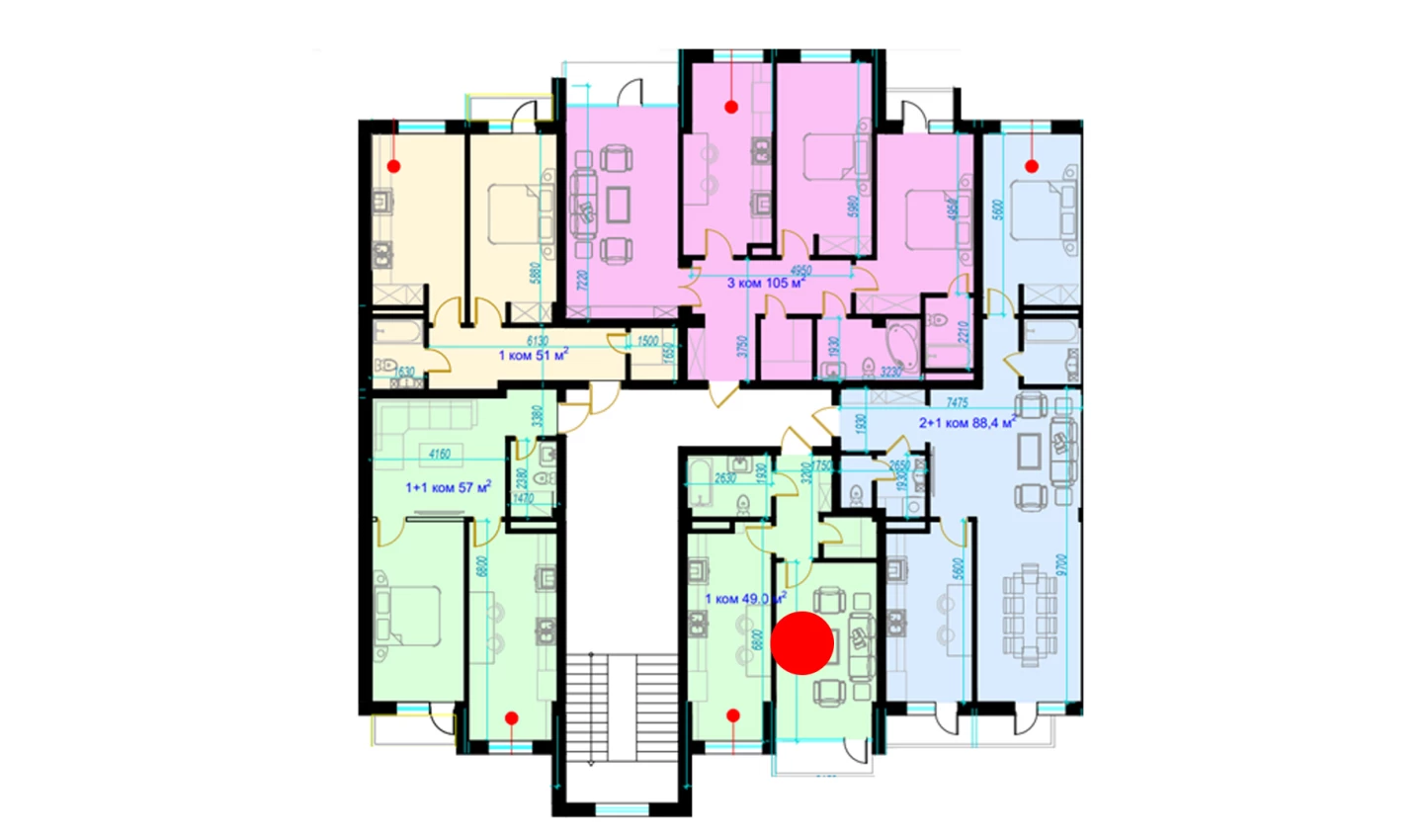 1-xonali xonadon 51.3 m²  7/9 qavat | Rohat Turar-joy majmuasi