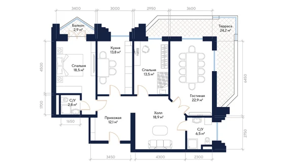 4-комнатная квартира 112.6 м²  3/16 этаж | Жилой комплекс Sapphire Terrace