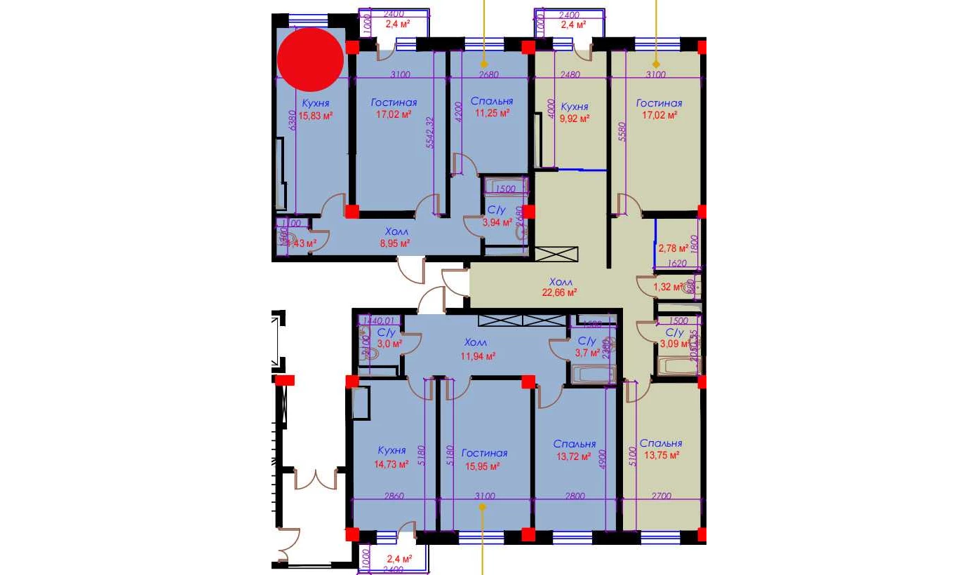2-комн. квартира 62.41 м²  4/10 этаж | Жилой комплекс Ko'kcha-Oqtepa