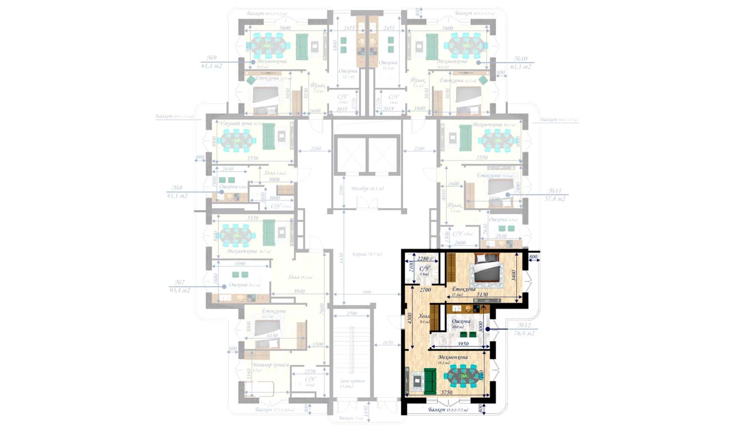 2-комн. квартира 76.4 м²  8/13 этаж | Жилой комплекс MEGAPOLIS С3