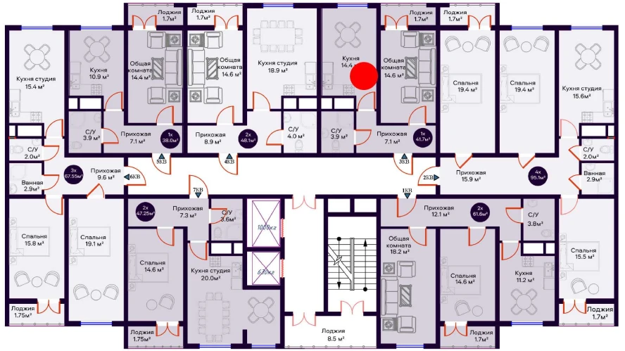 1-комн. квартира 41.7 м²  10/16 этаж | Жилой комплекс Crystal Avenue