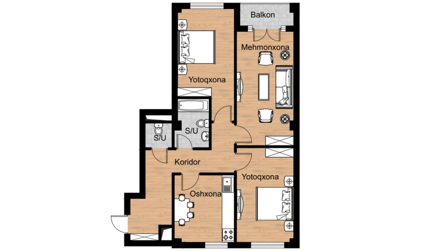 3-xonali xonadon 81.97 m²  4/16 qavat | Musaffo Turar-joy majmuasi