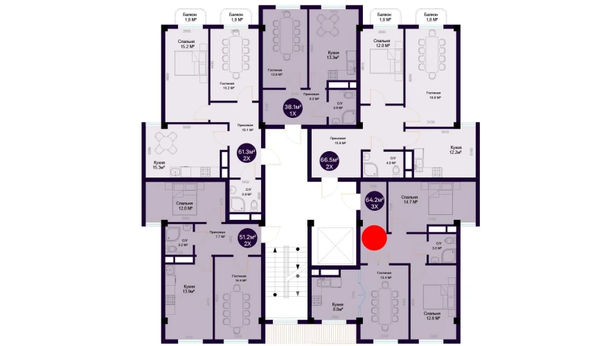 3-комн. квартира 64.2 м²  6/7 этаж | Жилой комплекс Minor