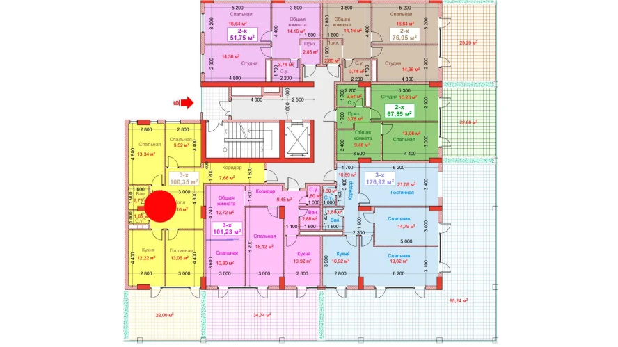 3-комн. квартира 100.35 м²  2/8 этаж | Жилой комплекс CAPITAL AVENUE