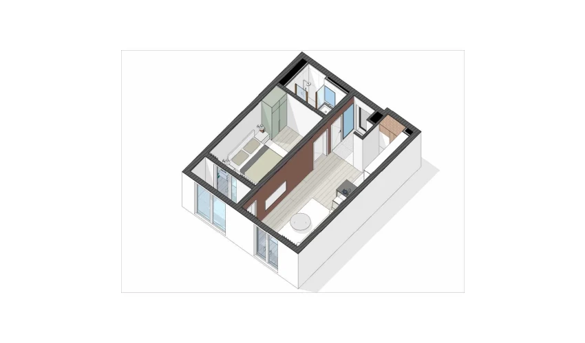 2-xonali xonadon 44.94 m²  2/5 qavat | Ugam River Turar-joy majmuasi