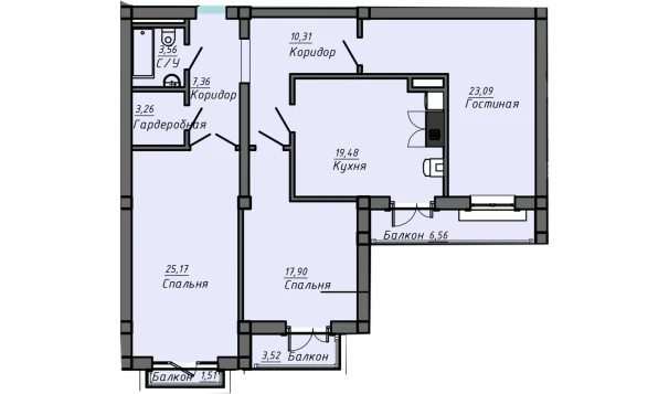 3-комнатная квартира 113.61 м²  4/10 этаж | Жилой комплекс Samarqand Park Avenue
