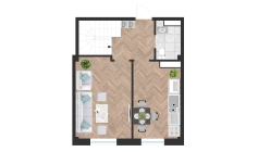 1-xonali xonadon 43.86 m²  1/10 qavat | Ko'kcha-Oqtepa Turar-joy majmuasi