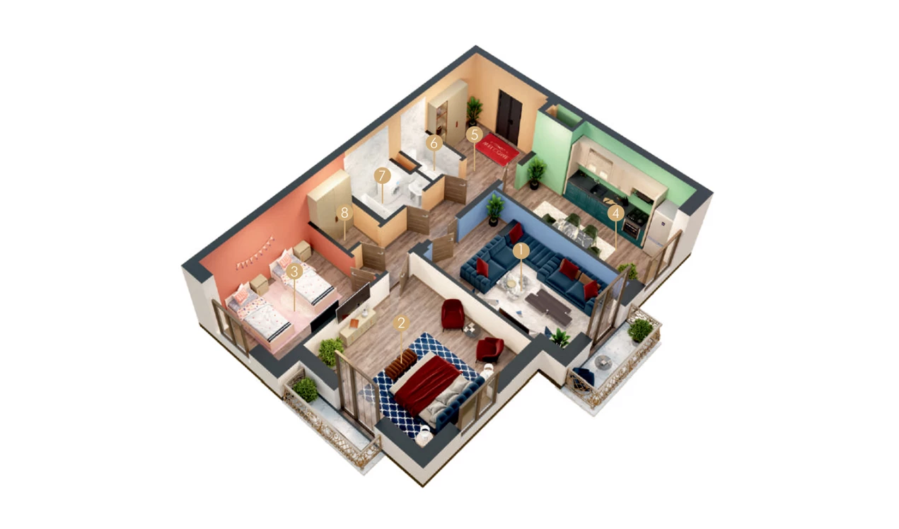 3-комн. квартира 77.65 м²  3/9 этаж | Жилой комплекс MINGCHINOR