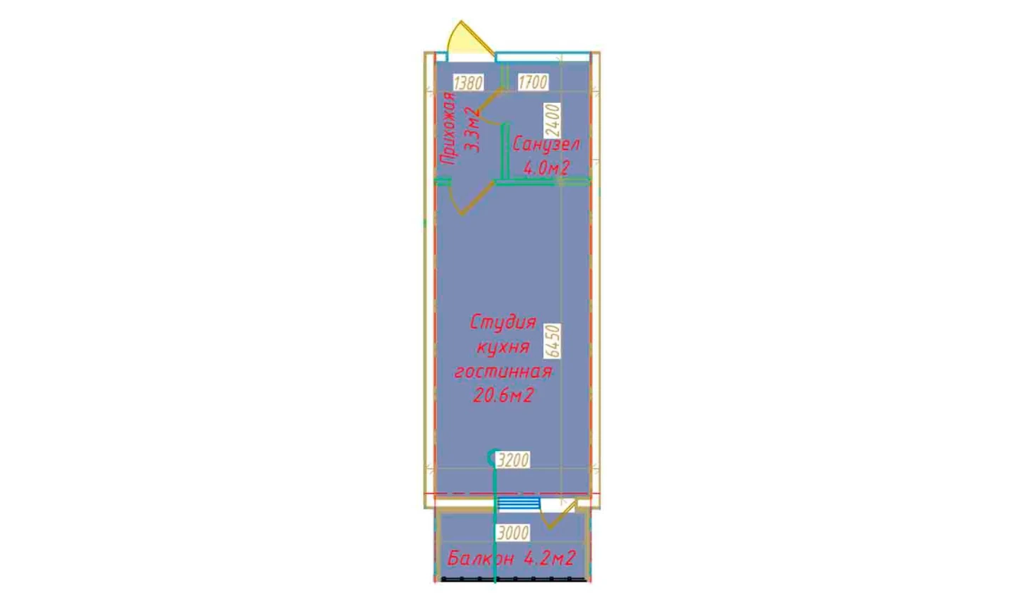 2-xonali xonadon 32.1 m²  15/16 qavat | DO'MBIROBOD RESIDENCE Turar-joy majmuasi